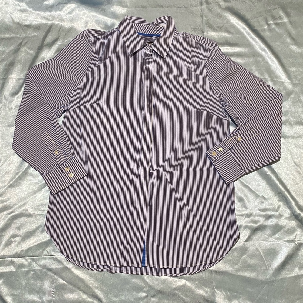 Talbots Petites Blue and White Striped Womens Dress Shirt Size Medium Petite
